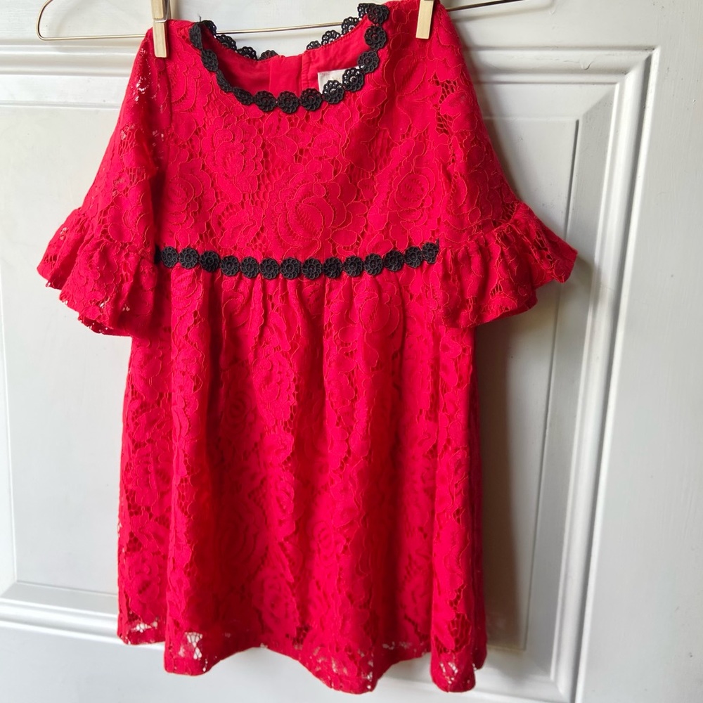 Kate Spade Red Ruffle Floral Lace Black Trim Gold Zip Up NWOT Skirt the Rules